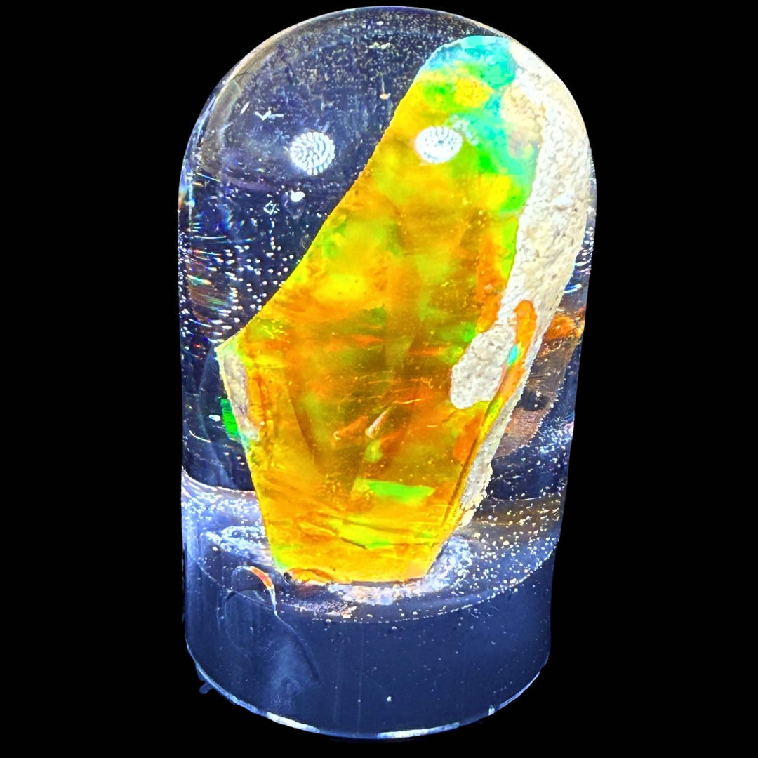 11 Gram Natural Ethiopian Welo Crystal Water Opal Specimen – Dominant Neon Green, Golden Yellow & Fiery Orange Fire – Freeform Honey Crystal Opal – Collector Display Grade