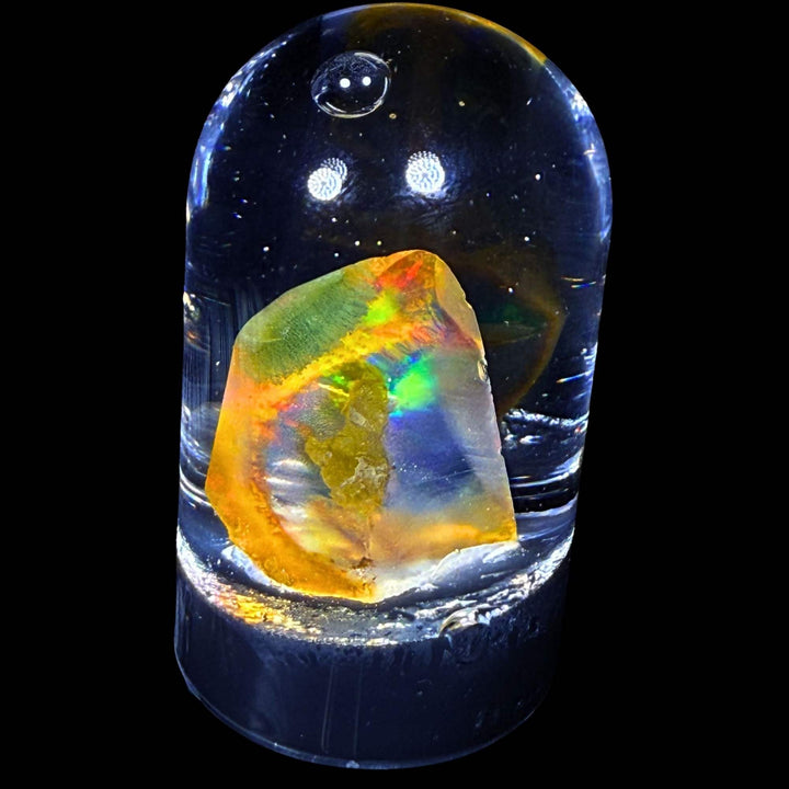 4.77 Gram Natural Ethiopian Welo Crystal Water Opal Specimen – Dominant Neon Green Ribbon Fire, Fiery Orange & Rainbow Flash – Freeform Floating Crystal Opal – Collector Display Grade