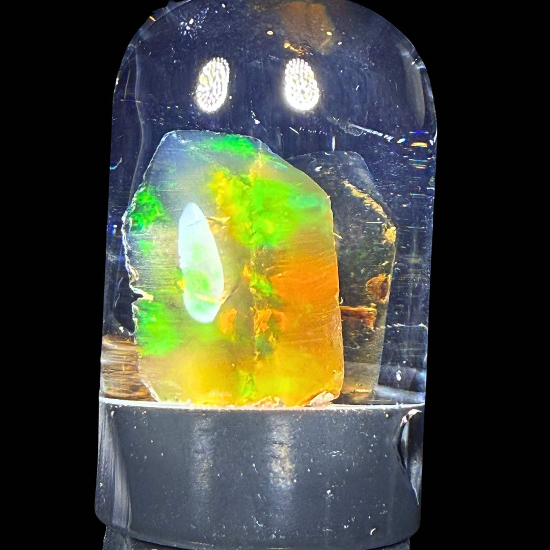 5.21 Gram Natural Ethiopian Welo Crystal Water Opal Specimen – Dominant Neon Green, Golden Yellow & Lime Fire – Freeform Floating Crystal Opal – Collector Display Grade