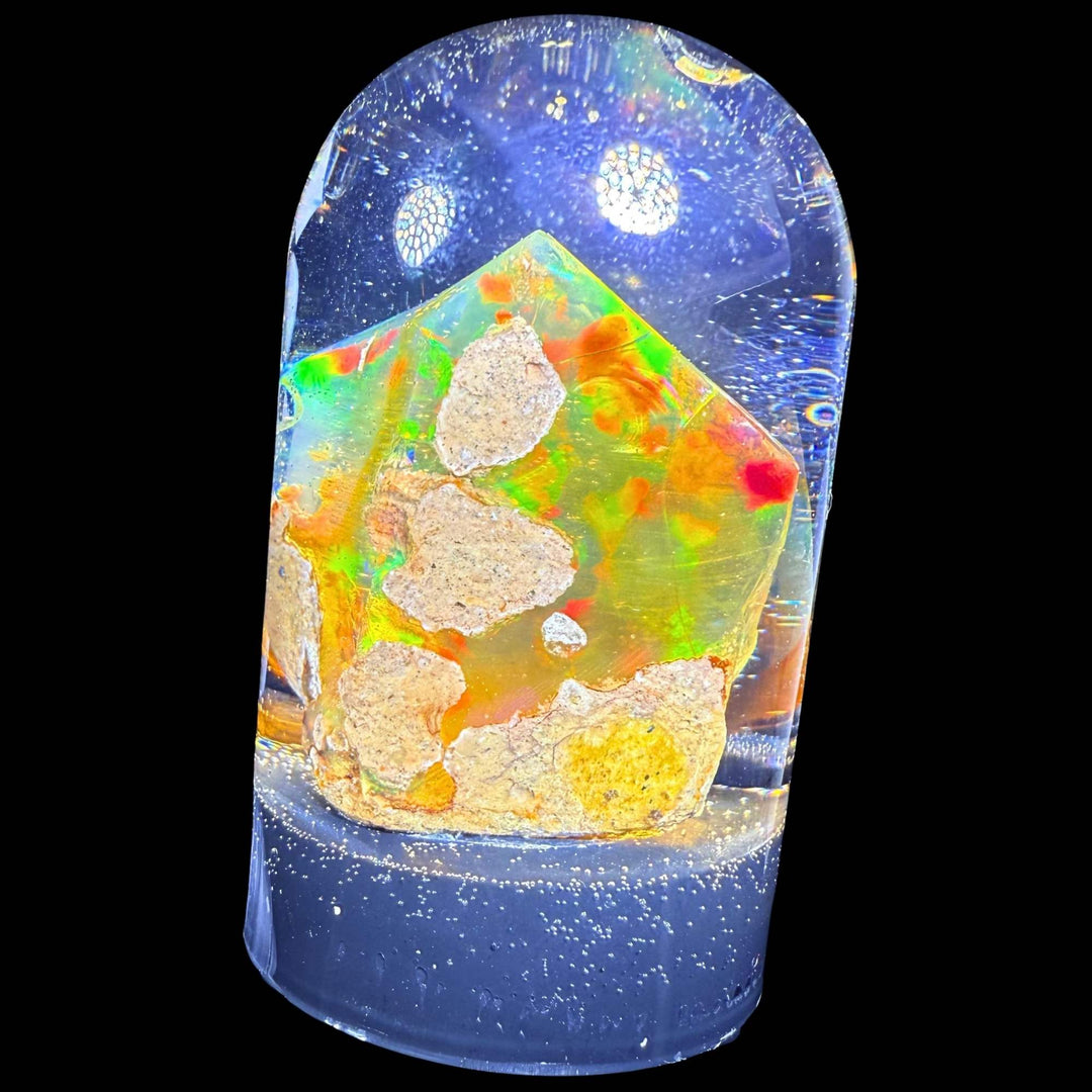 13.21 Gram Natural Ethiopian Welo Crystal Water Opal Specimen – Neon Green Broadflash & Fiery Orange Crystal Fire – Premium Freeform Opal