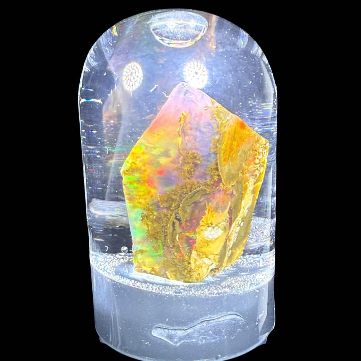 7.4 Gram Natural Ethiopian Welo Crystal Water Opal Specimen – Dominant Fiery Multicolor Flash, Neon Green & Golden Honey Fire – Freeform Floating Crystal Opal – Collector Display Grade