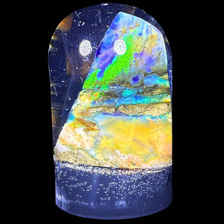 9.93 Gram Natural Ethiopian Welo Crystal Water Opal Specimen – Dominant Electric Green, Ocean Blue & Golden Fire – Freeform Floating Crystal Opal – Collector Display Grade