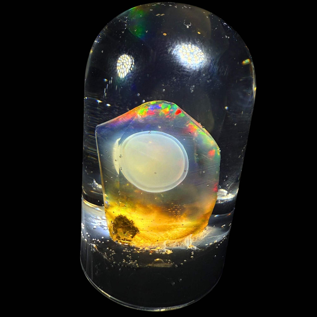 6.68 Gram Natural Ethiopian Welo Crystal Water Opal Specimen – Dominant Fiery Red Broadflash, Neon Green Fire & Golden Crystal Glow – Floating Freeform Display Opal – Collector Grade