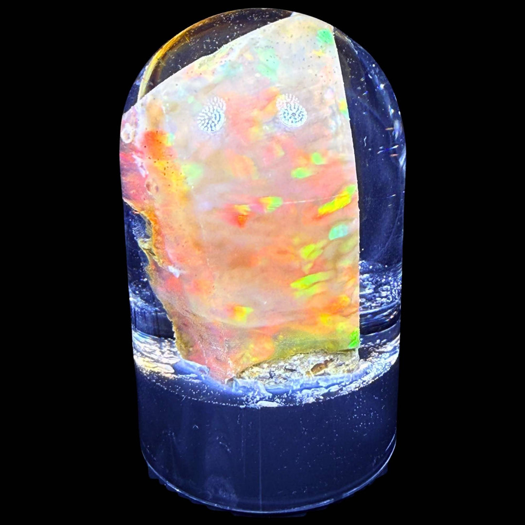 12.40 Gram Natural Ethiopian Welo Crystal Water Opal Specimen – Dominant Neon Green, Peach Orange & Electric Blue Fire – Freeform Rainbow Crystal Opal – Collector Display Grade