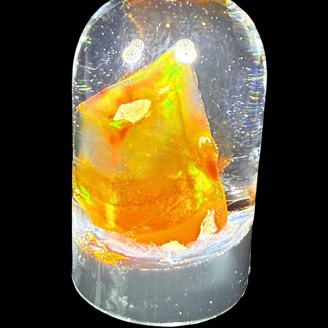 7.69 Gram Natural Ethiopian Welo Crystal Water Opal Specimen – Dominant Neon Green, Golden Honey & Fiery Orange Fire – Freeform Floating Crystal Opal – Collector Display Grade