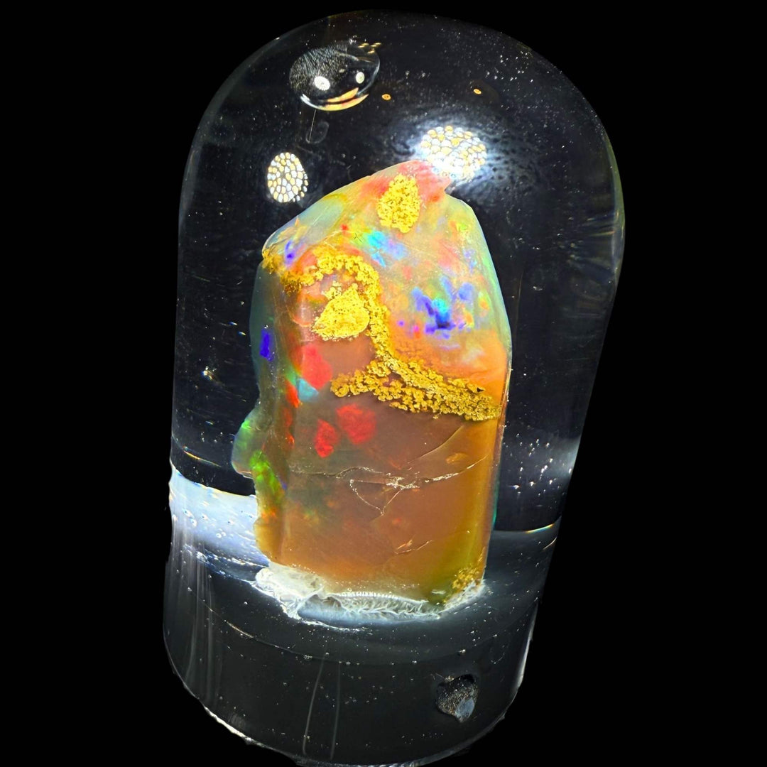 6.05 Gram Natural Ethiopian Welo Crystal Water Opal Specimen – Dominant Fiery Red, Neon Green & Pastel Rainbow Fire – Floating Crystal Display Opal – Collector Grade