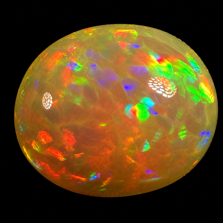 11.17ct AAA quality Natural Ethiopian Welo Opal – Oval Cabochon – Neon Green, Fiery Orange & Electric Red Fire – Broadflash Honeycomb Pattern – AAA Collector Grade