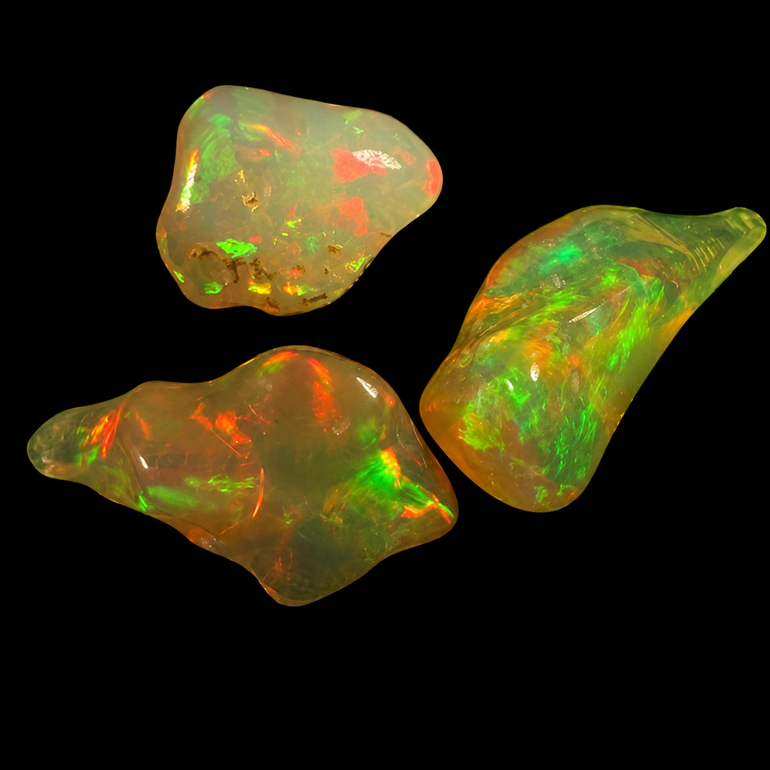 21.63 Ct AAA Quality Natural Ethiopian Welo Opal Nugget Parcel – Dominant Neon Green, Fiery Orange & Cherry Red Fire – Rolling Flash Pattern – AAA Collector Grade