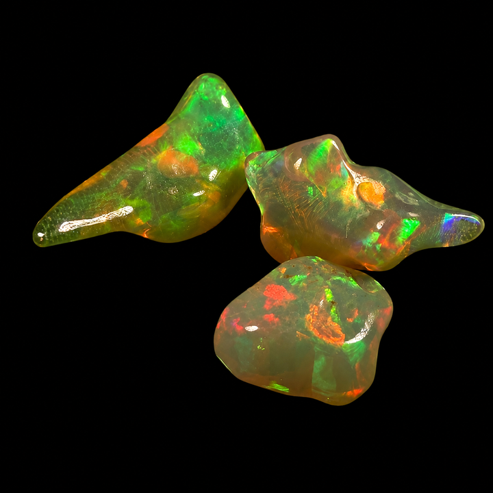 21.63 Ct AAA Quality Natural Ethiopian Welo Opal Nugget Parcel – Dominant Neon Green, Fiery Orange & Cherry Red Fire – Rolling Flash Pattern – AAA Collector Grade