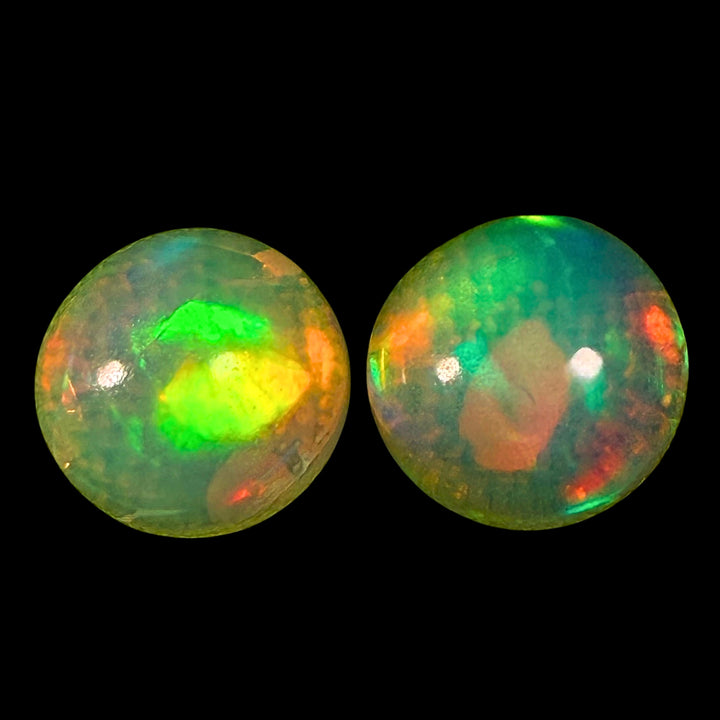 3.01 Ct AAA Natural Ethiopian Welo Opal Pair Cabochons – Neon Green &amp; Sunset Fire