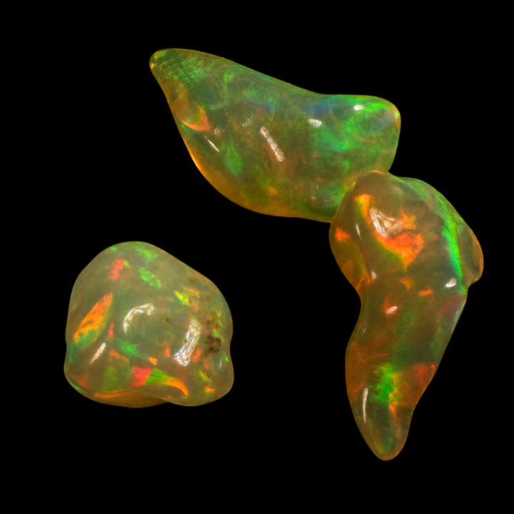 21.63 Ct AAA Quality Natural Ethiopian Welo Opal Nugget Parcel – Dominant Neon Green, Fiery Orange & Cherry Red Fire – Rolling Flash Pattern – AAA Collector Grade
