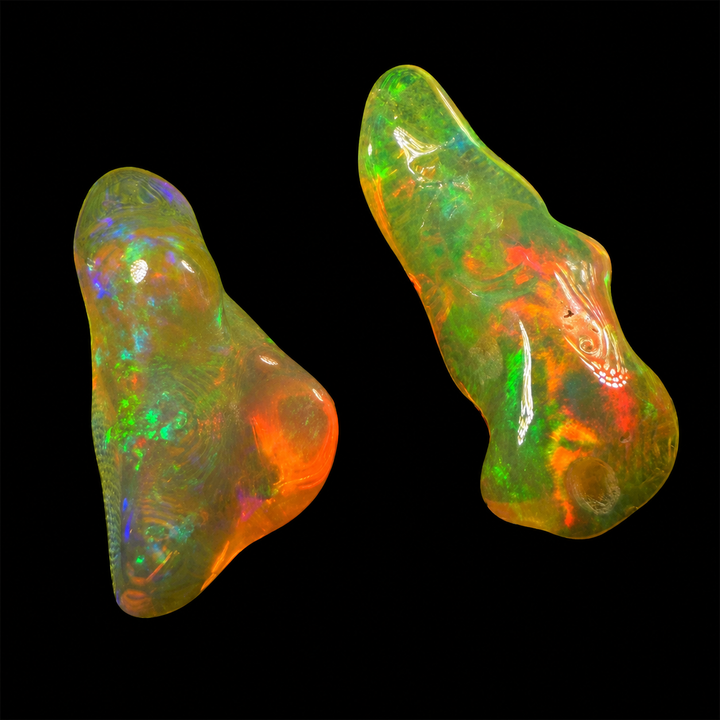 11.39 Ct AAA Quality Natural Ethiopian Welo Opal Nugget Parcel – Dominant Neon Green, Fiery Orange & Golden Yellow Fire – Rolling Flash Ribbon Pattern – AAA Collector Grade
