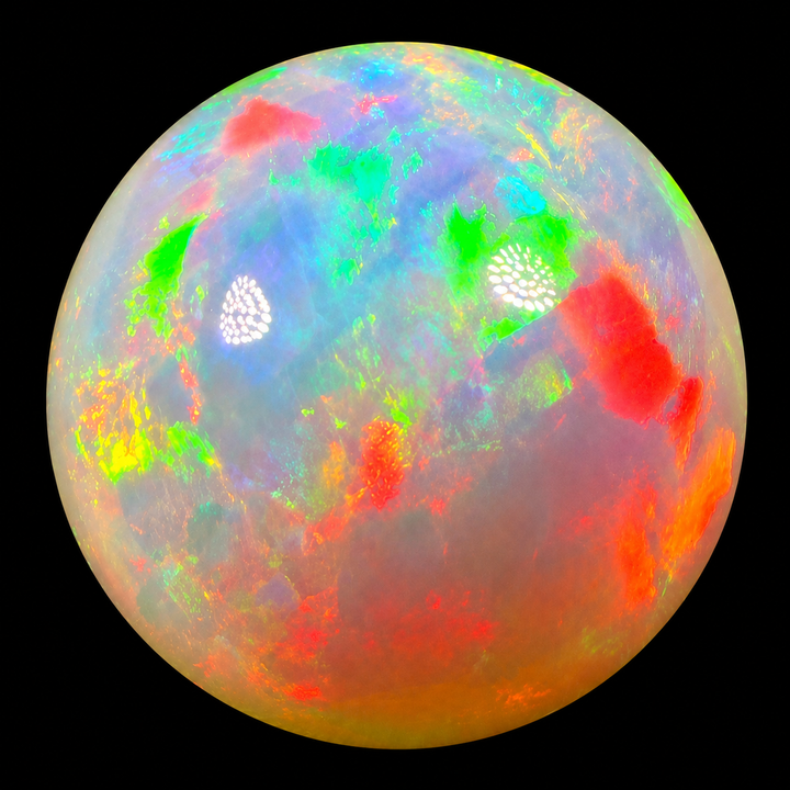 12.19 Ct AAA Quality Natural Ethiopian Welo Opal Sphere / Marble – Dominant Cherry Red, Neon Green & Fiery Orange Fire – Broadflash Floral Pattern – AAA Collector Grade