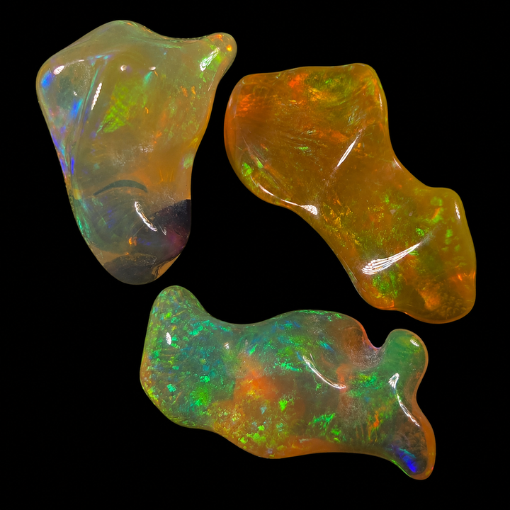 20.31 Ct AAA Quality Natural Ethiopian Welo Opal Nuggets – Neon Green, Golden Orange & Electric Blue Fire – Rolling Flash Moss Pattern – AAA Collector Grade