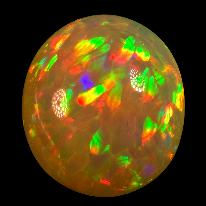 11.17ct AAA quality Natural Ethiopian Welo Opal – Oval Cabochon – Neon Green, Fiery Orange & Electric Red Fire – Broadflash Honeycomb Pattern – AAA Collector Grade