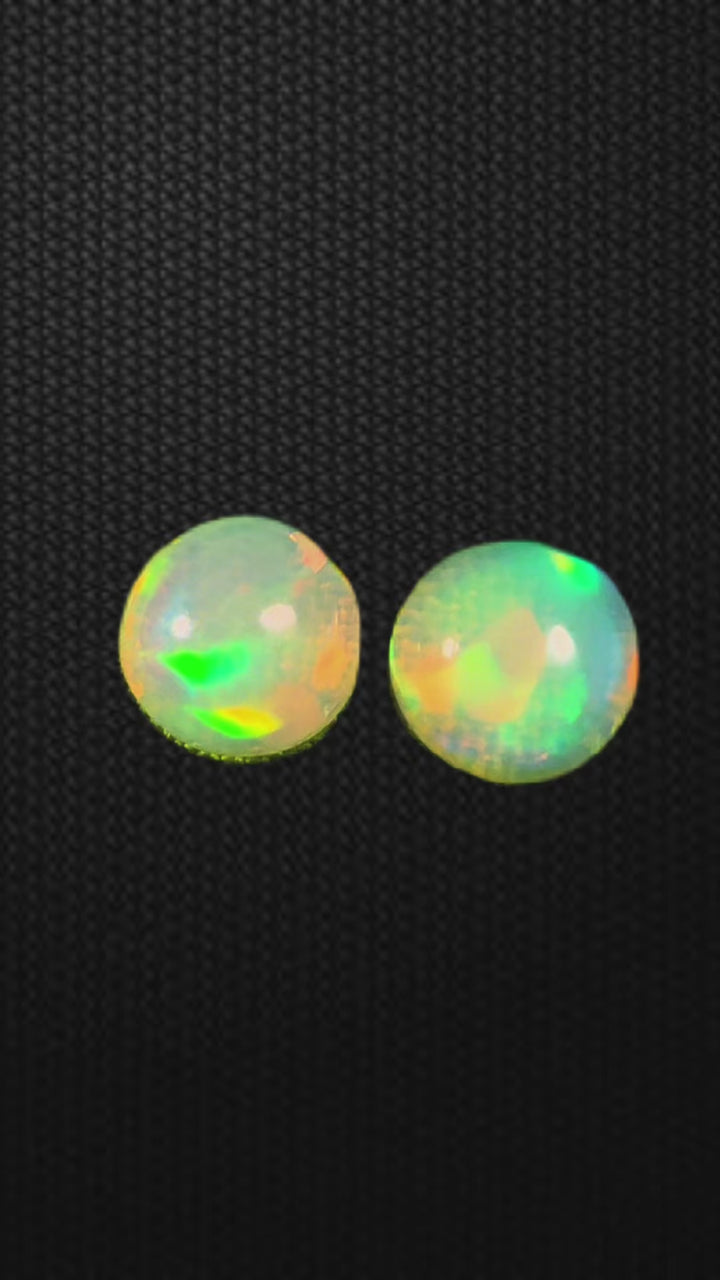 3.01 Ct AAA Natural Ethiopian Welo Opal Pair Cabochons – Neon Green &amp; Sunset Fire