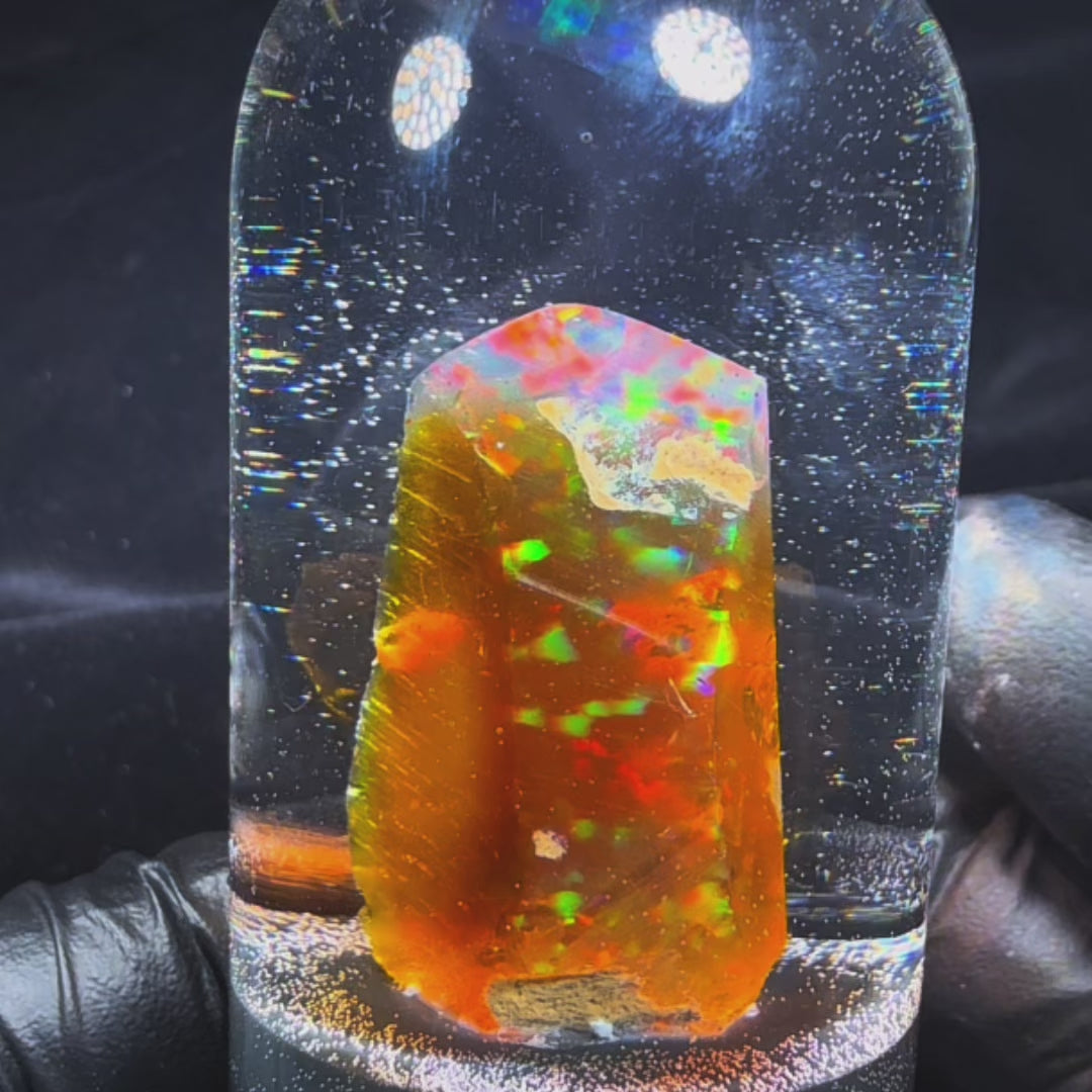 32.90 Gram Natural Ethiopian Welo Crystal Water Opal Specimen – Dominant Neon Green, Fiery Red & Electric Blue Fire – Large Freeform Crystal Opal Display Piece – Collector Grade