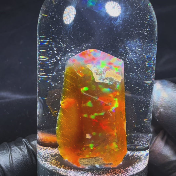 32.90 Gram Natural Ethiopian Welo Crystal Water Opal Specimen – Dominant Neon Green, Fiery Red & Electric Blue Fire – Large Freeform Crystal Opal Display Piece – Collector Grade