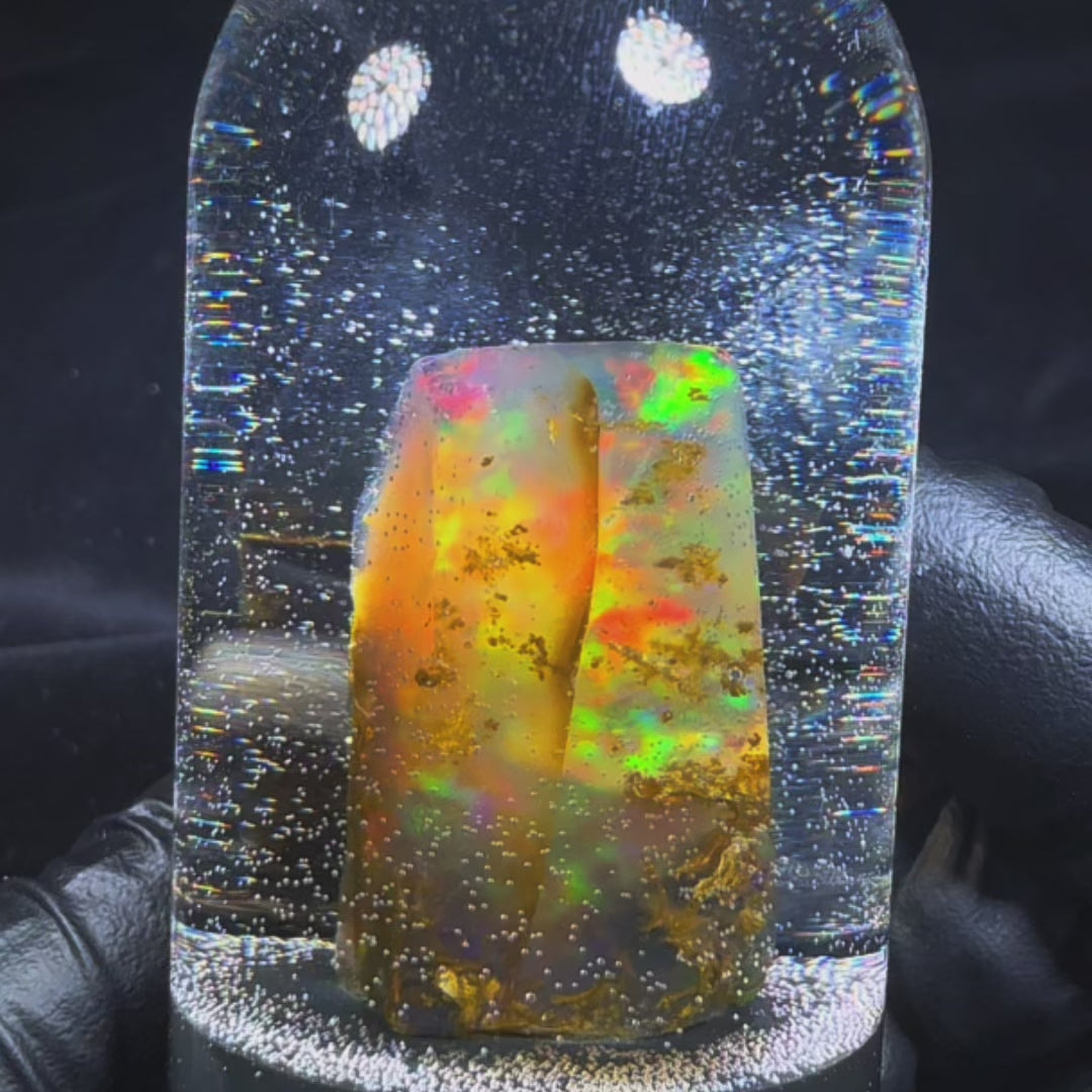 22.49 Gram Natural Ethiopian Welo Crystal Water Opal Specimen – Dominant Neon Green, Aqua Blue & Golden Honey Fire – Large Freeform Crystal Opal – Collector Display Grade